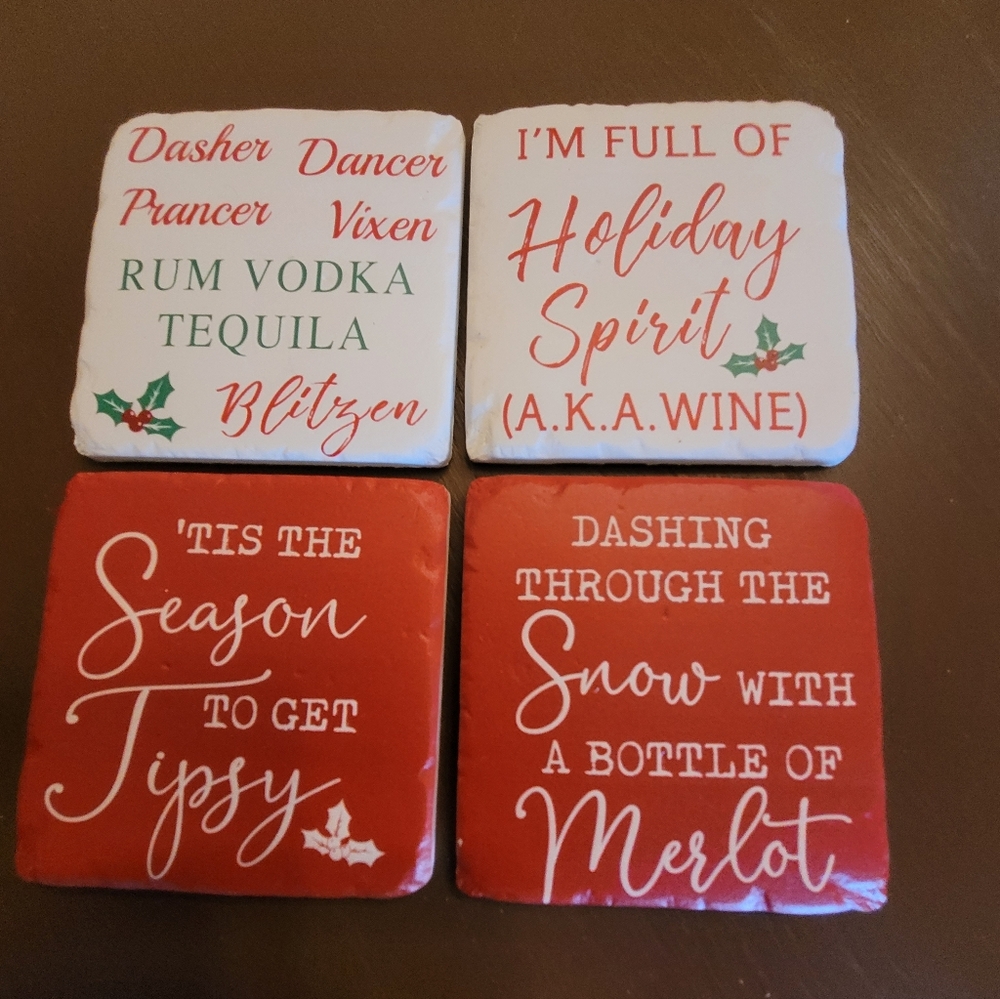 Festive Holiday Coaster Set - Red and White